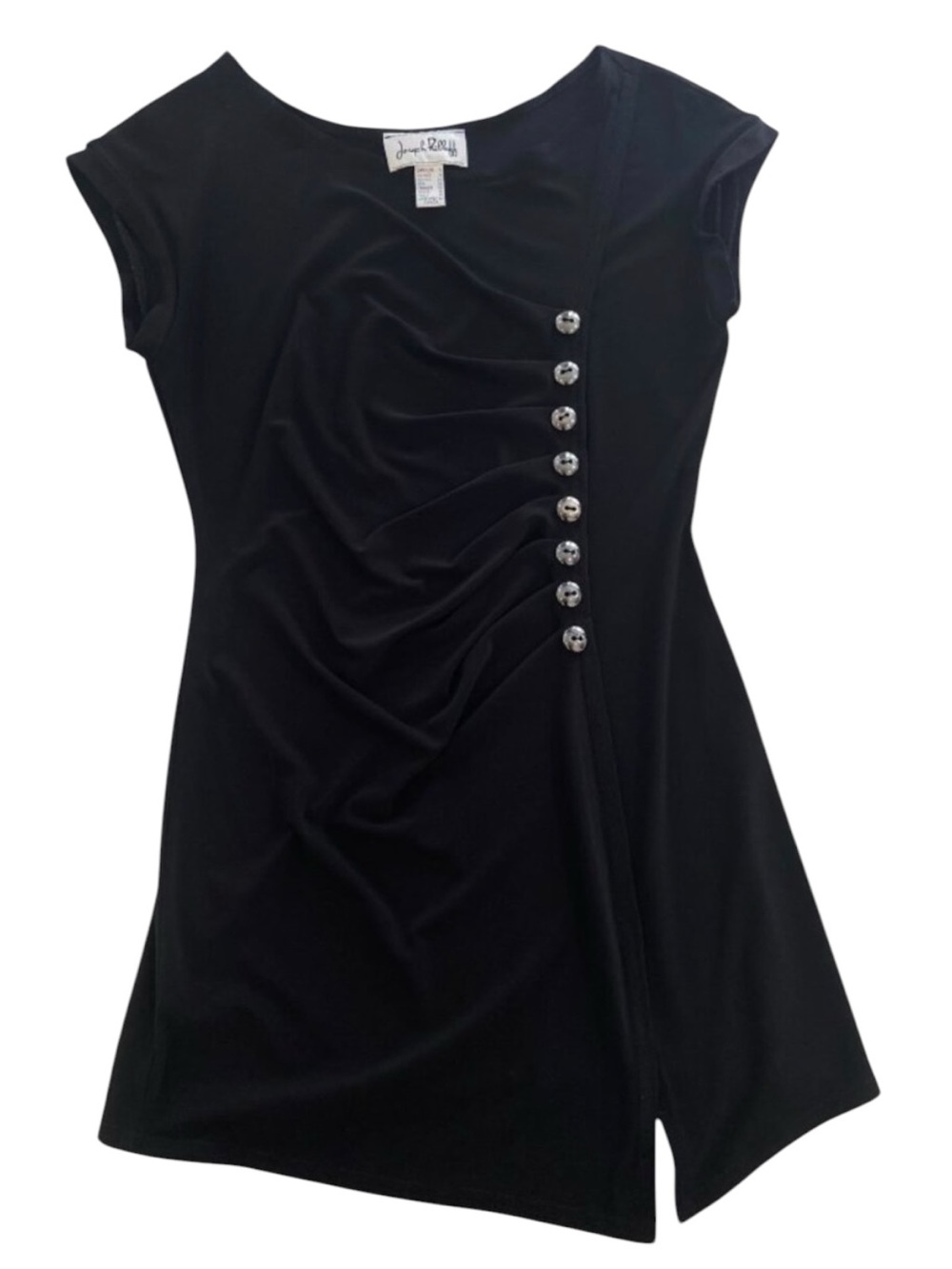 Joseph Ribkoff Black Asymmetrical Button Ruched Cap Sleeve Tunic/dress/top Sz 4